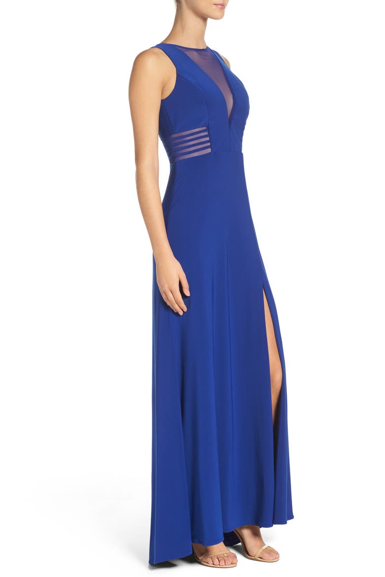 Illusion Panel A-Line Gown, Alternate, color, COBALT