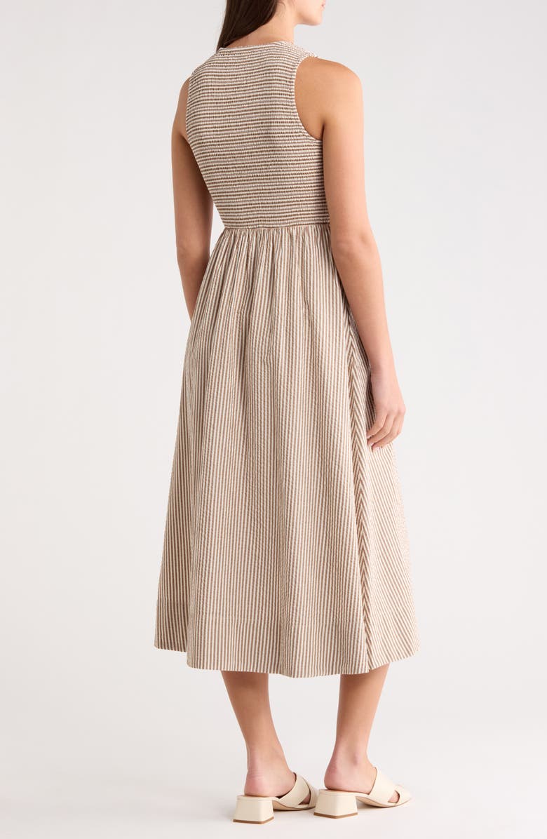 Marine Layer Darcy Stripe Cotton Blend Seersucker Dress, Alternate, color, Mocha Stripe