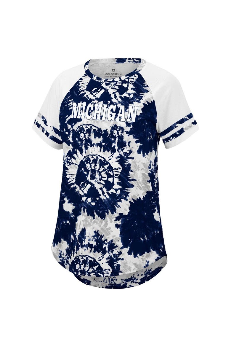 Women's Colosseum Navy/White Michigan Wolverines Annie Oversized Tie-Dye Raglan T-Shirt, Alternate, color, Navy