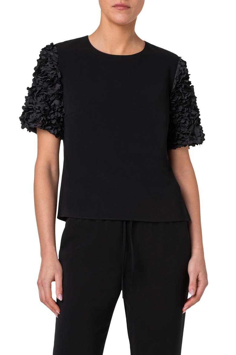 3D Petal Sleeve Top, Main, color, BLACK