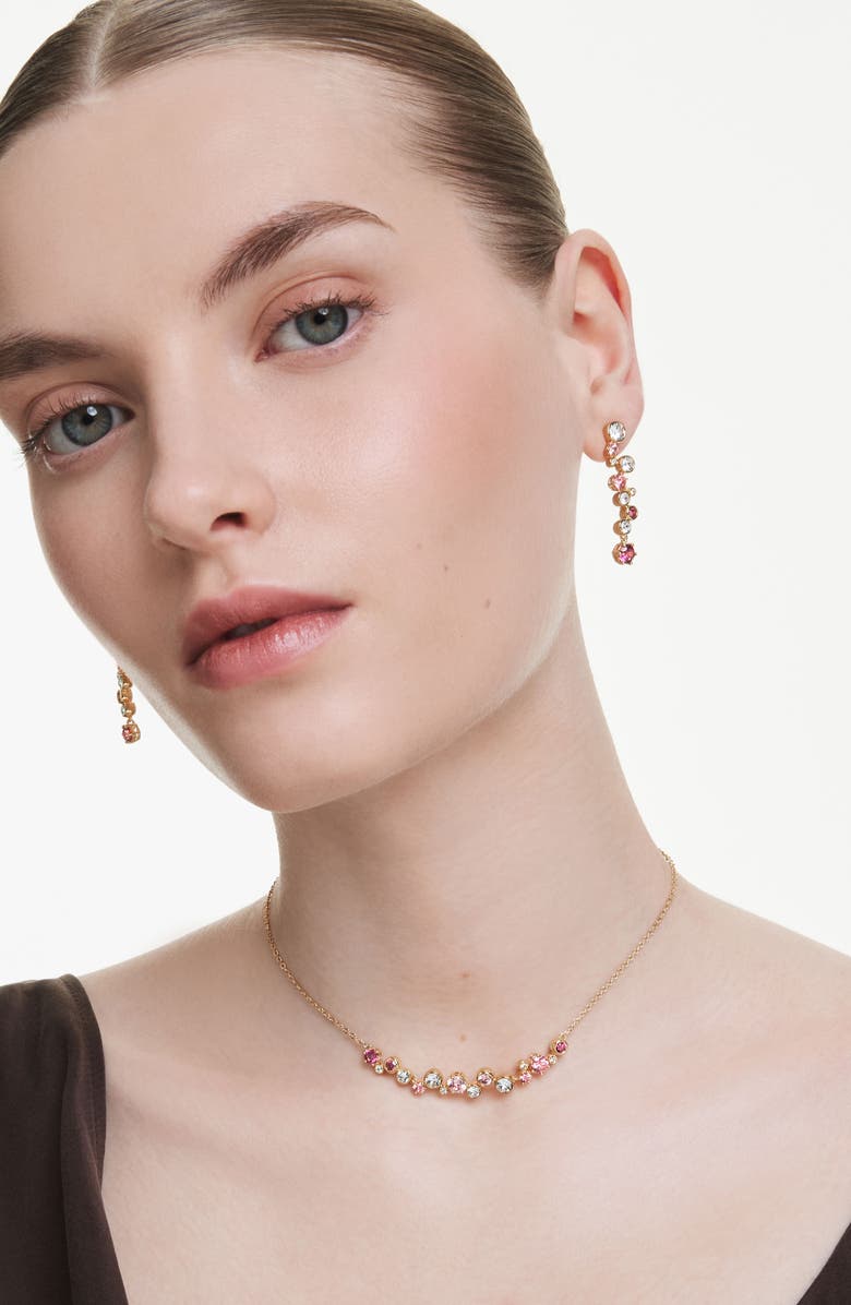 Swarovski Constella Crystal & Zirconia Frontal Necklace, Alternate, color, Gold/ Red