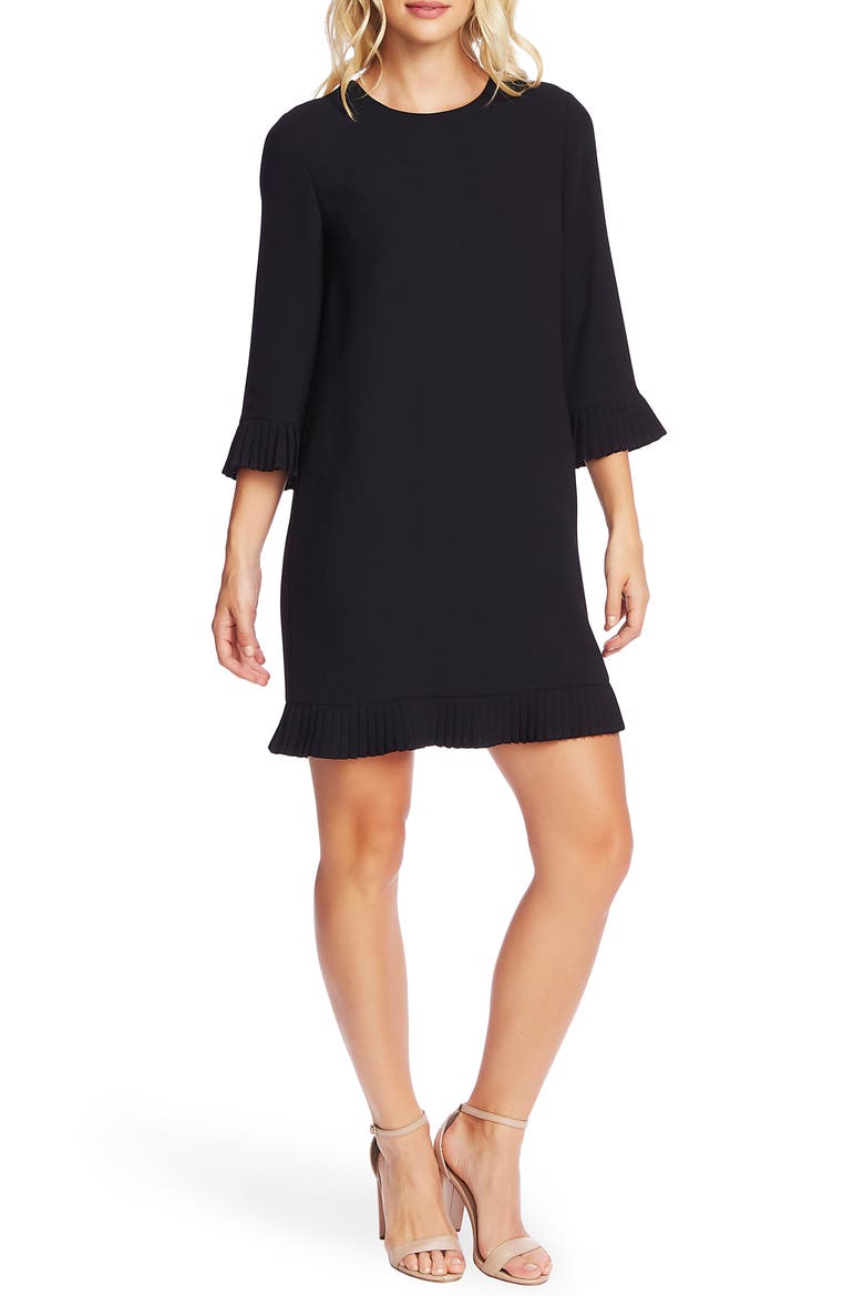 Pleat Detail Moss Crepe Shift Dress, Main, color, RICH BLACK