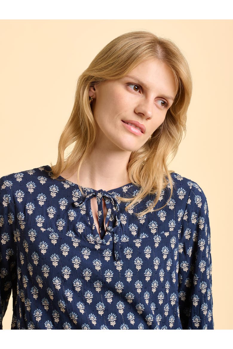 Juliette Long Sleeve Tie Neck Blouse, Alternate, color, Navy