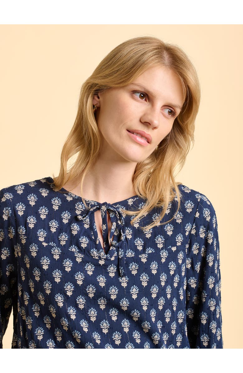 Brakeburn Juliette Long Sleeve Tie Neck Blouse, Alternate, color, Navy