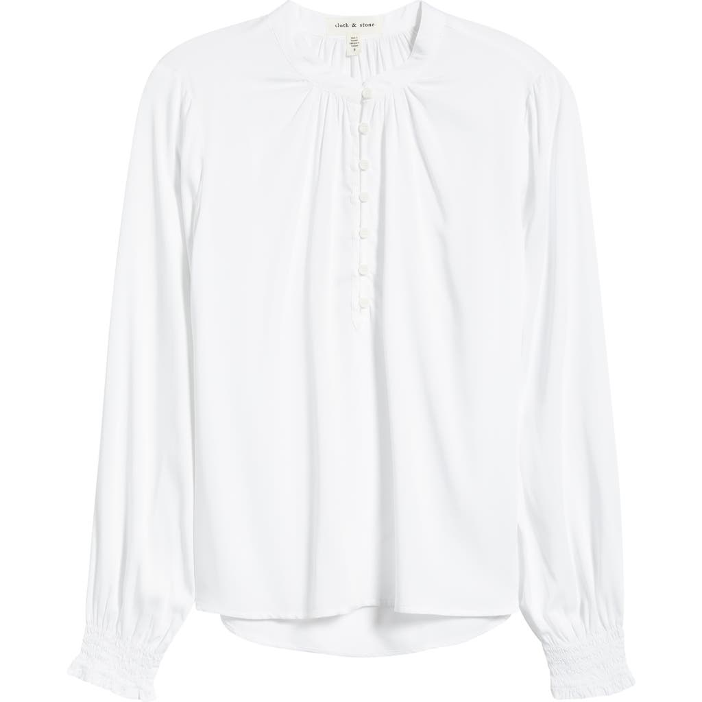 Cloth & Stone Gathered Satin Top In White