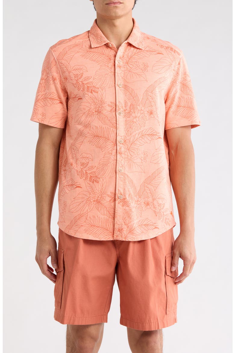 Floral Short Sleeve Button-Up Shirt, Main, color, PURE SALMON