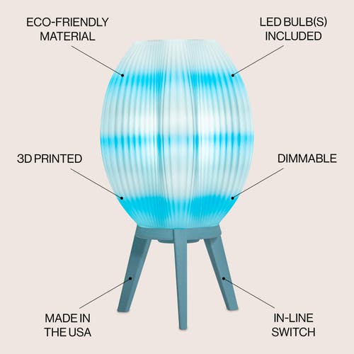 Jonathan Y Wavy 16.5" Modern Contemporary Plant-based Pla 3d Printed Dimmable Led Table Lamp In Blue/white