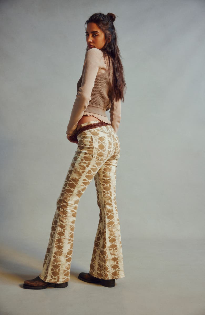 Free People Penny Print Flare Hem Pants, Alternate, color, Sand Combo
