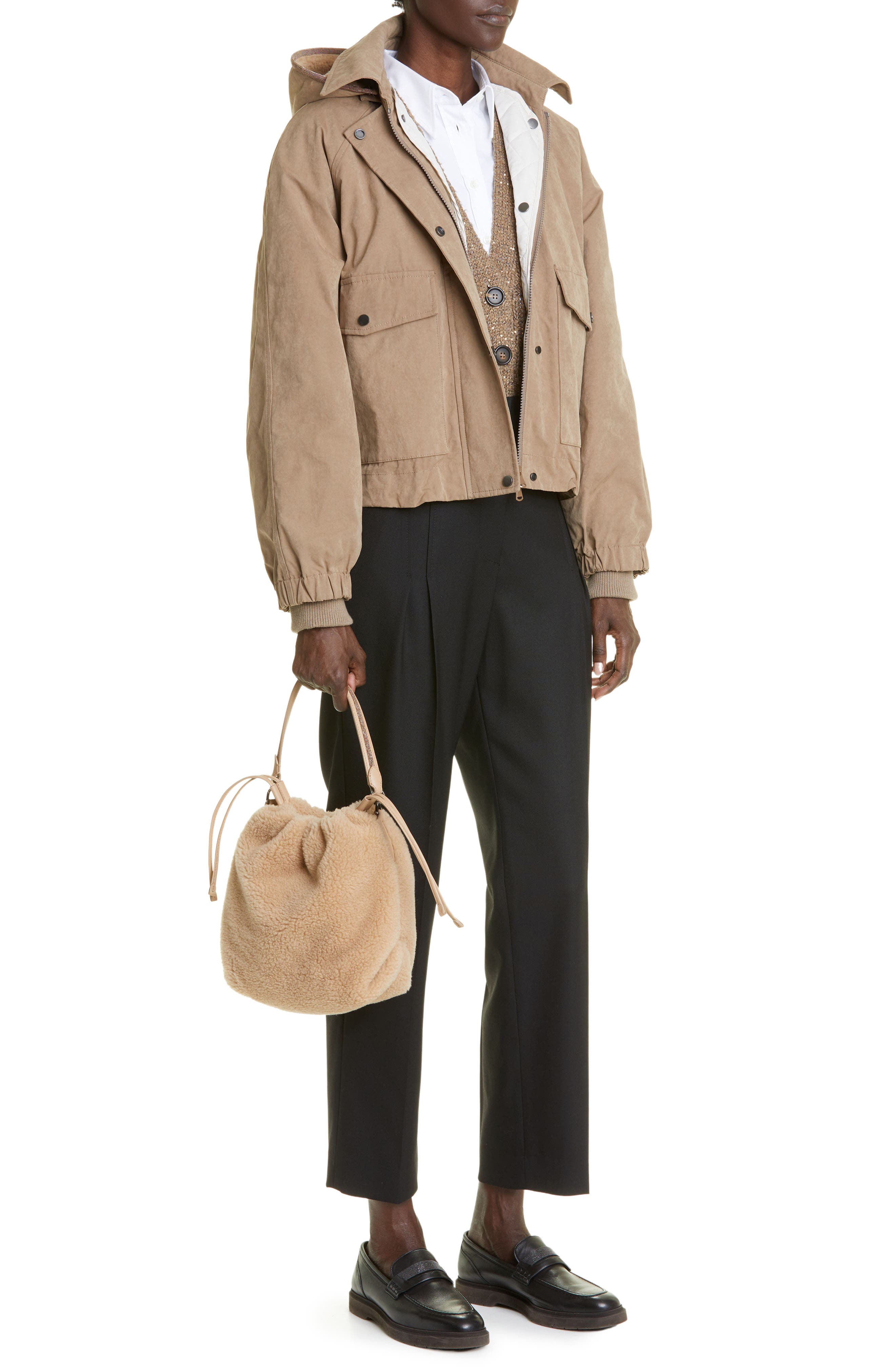 Brunello Cucinelli Genuine Shearling Bucket Bag, Alternate, color, 