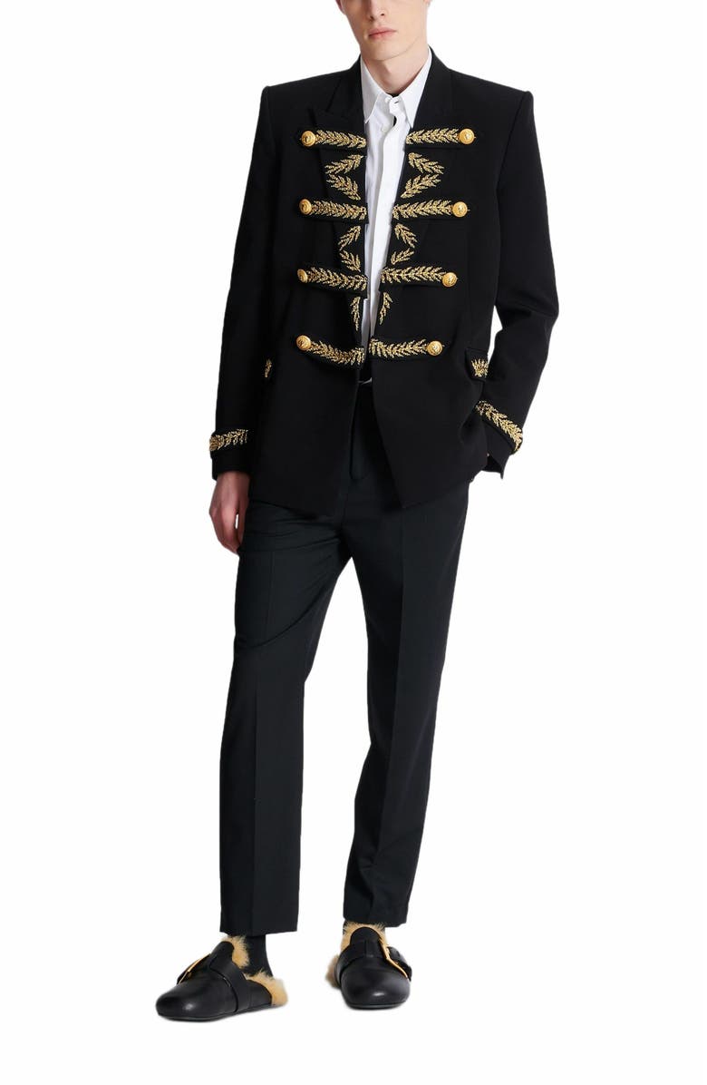 Balmain Embroidered Crepe Jacket, Alternate, color, Black