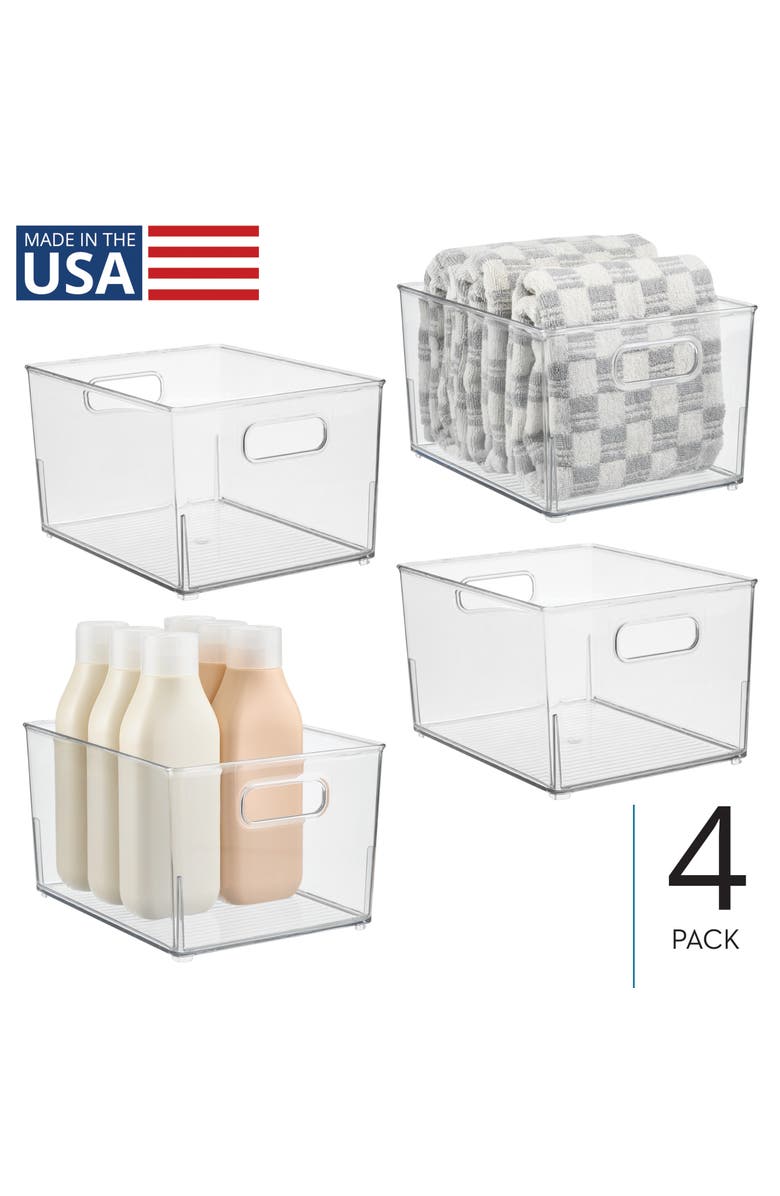 iDesign Small Stackable Plastic Bathroom Storage Bin with Handles - Set of 4 - Clear, Alternate, color, Clear