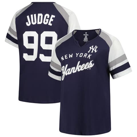 Women's Profile Aaron Judge Navy New York Yankees Plus Size Name & Number Raglan T-Shirt