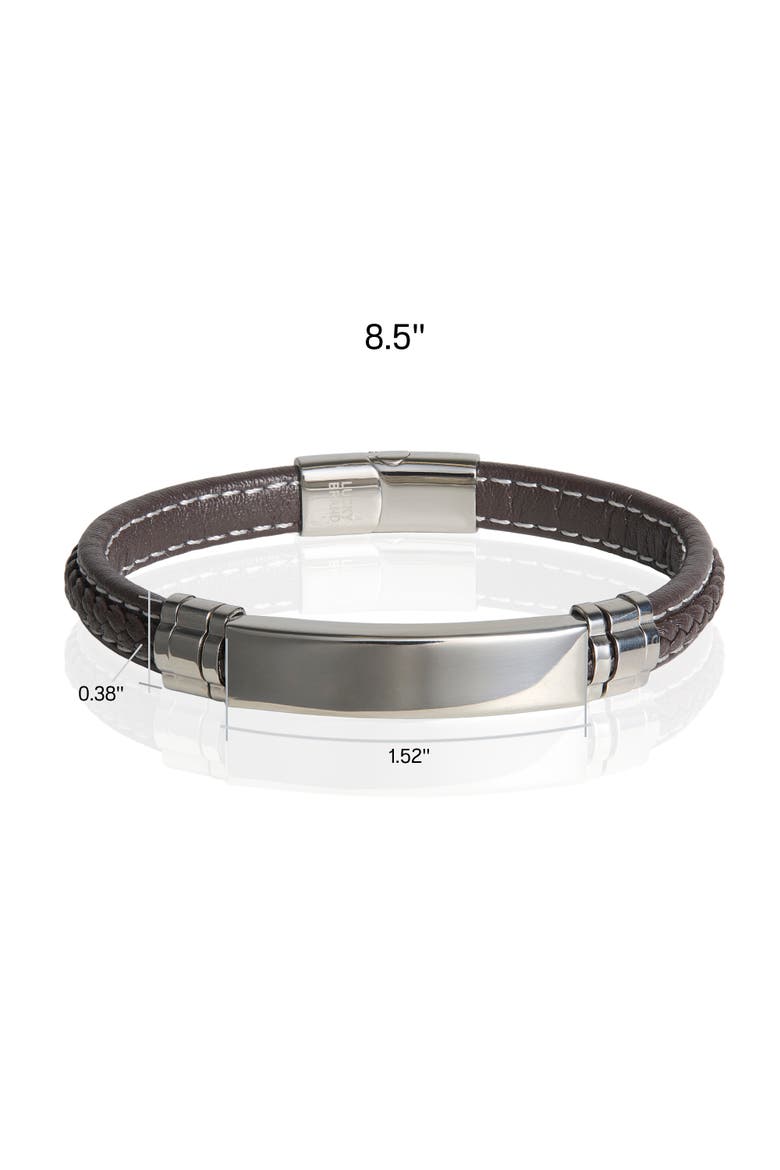 Microfiber Leather and Stainless Steel ID Bracelet for Men - 8.5'', Alternate, color, Black