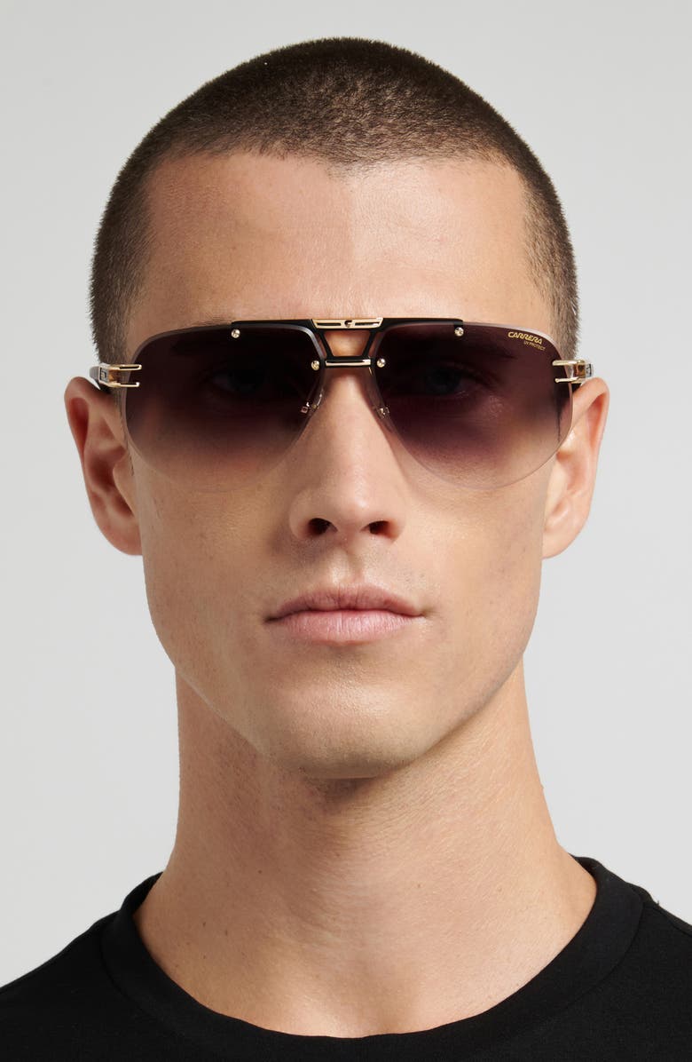 Carrera Eyewear 63mm Gradient Oversize Rectangular Sunglasses, Alternate, color, Matte Black Gold/ Green