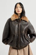 Brunello Cucinelli Vintage-effect shearling bomber jacket with shiny zipper pull