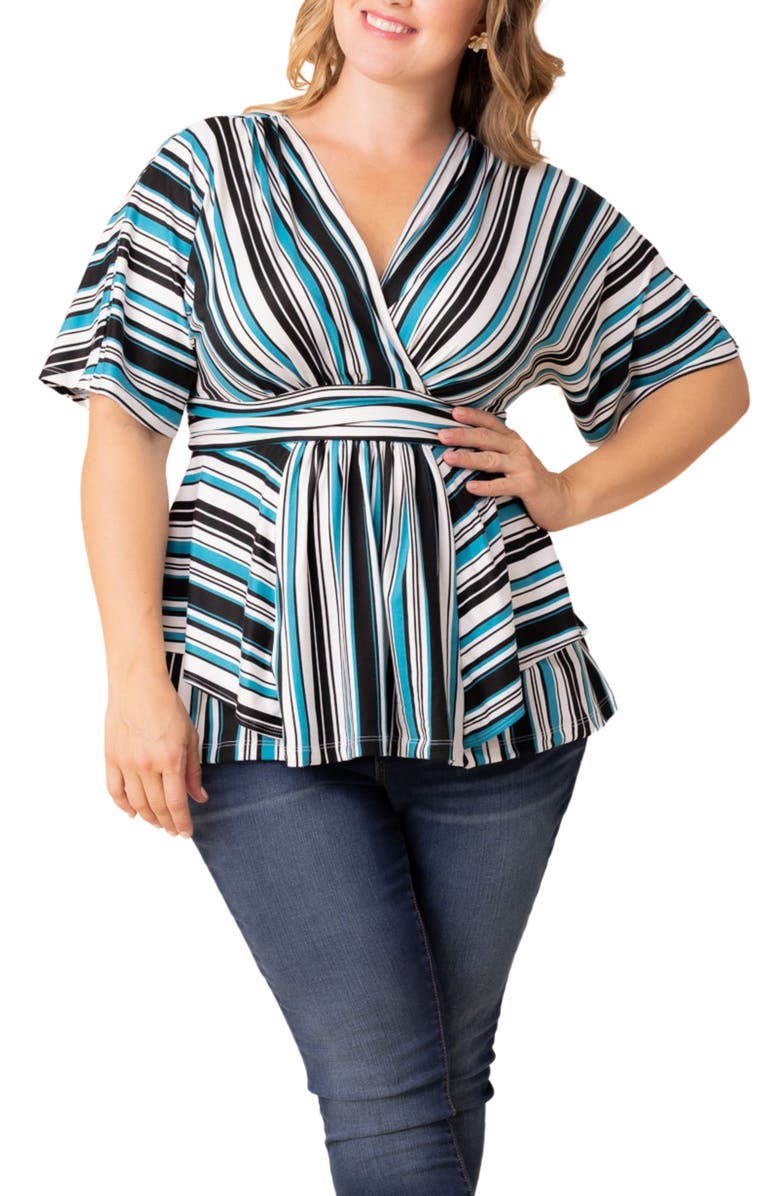 Kiyonna Boulevard Stripe Knit Top, Main, color, Teal Stripes