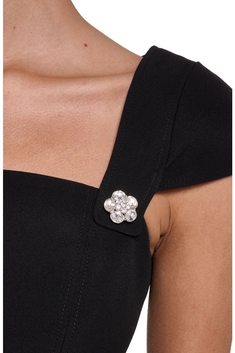 Cap Sleeve Crepe Midi Dress, Alternate, color, Black