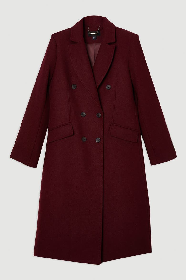 Wool Double Breasted Midi Coat, Alternate, color, Burgundy