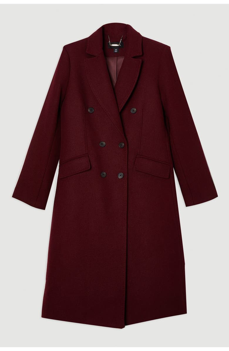 Karen Millen Wool Double Breasted Midi Coat, Alternate, color, Burgundy