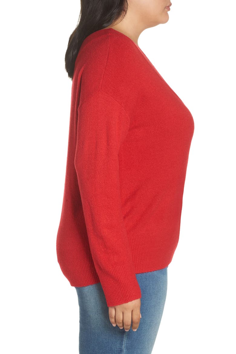 Fluffy Deep V-Neck Pullover, Alternate, color, RED LIPSTICK