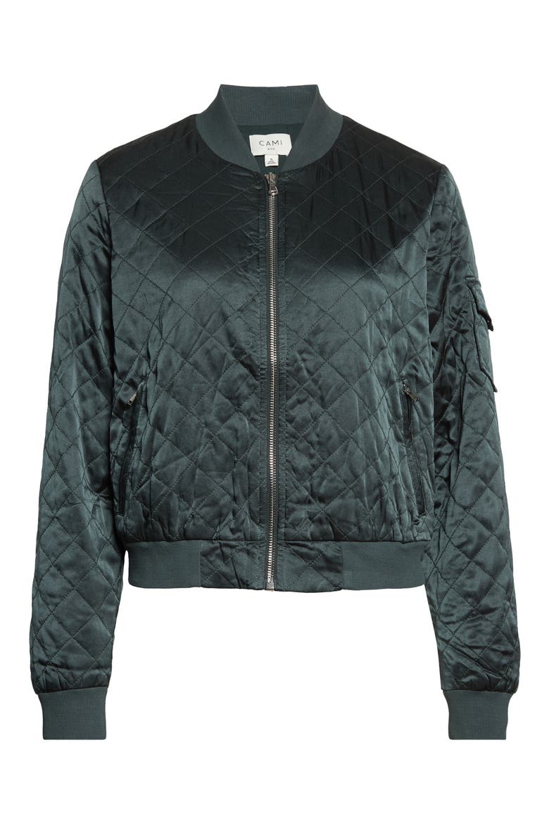 The Dierdre Quilted Silk Bomber Jacket, Alternate, color, HUNTER