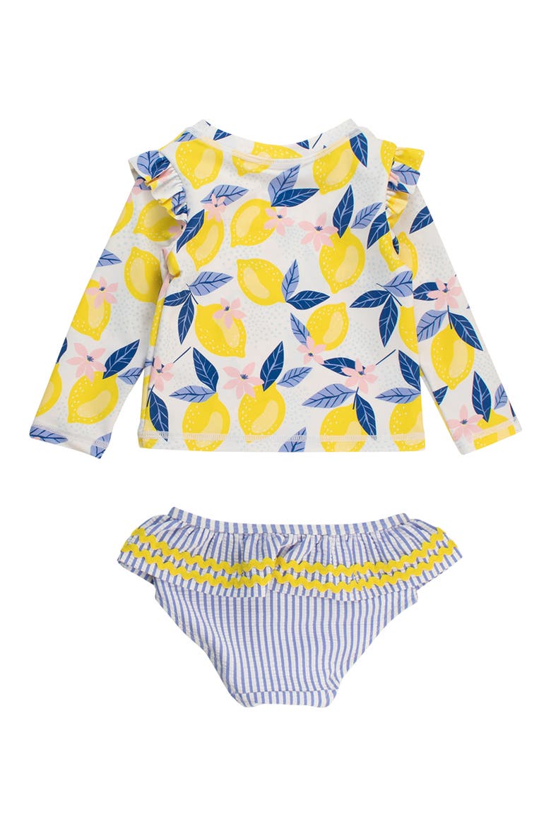 Kids' Lemon Capri Ruffle Long Sleeve Two-Piece Rashguard Swimsuit, Alternate, color, YELLOW