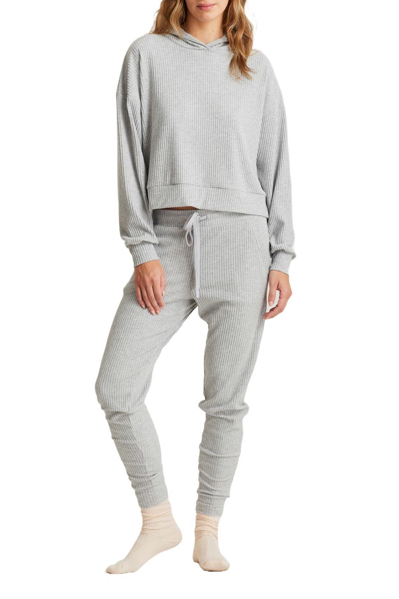 Ribbed Crop Hoodie, Alternate, color, GREY