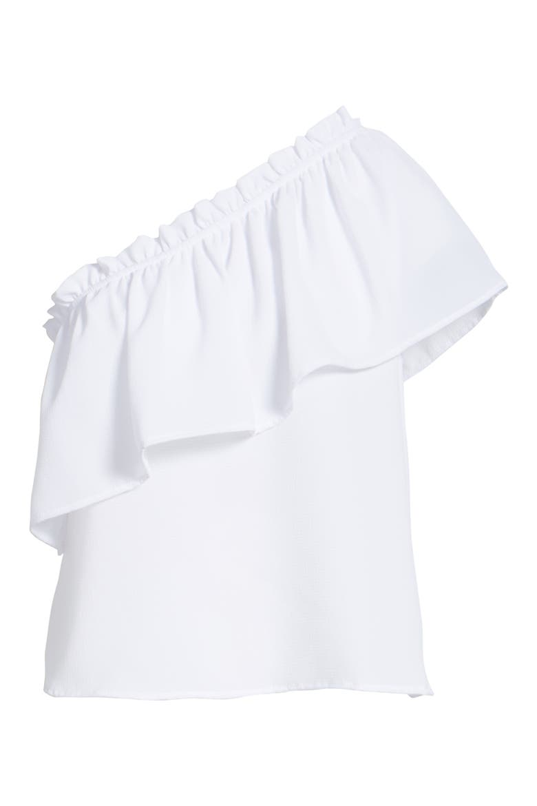 One-Shoulder Ruffle Top, Alternate, color, WHITE