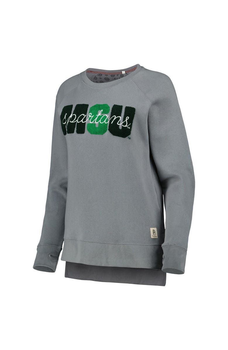 PRESSBOX Women's Pressbox Gray Michigan State Spartans Pinehurst Chenille Raglan Pullover Sweatshirt, Alternate, color, 