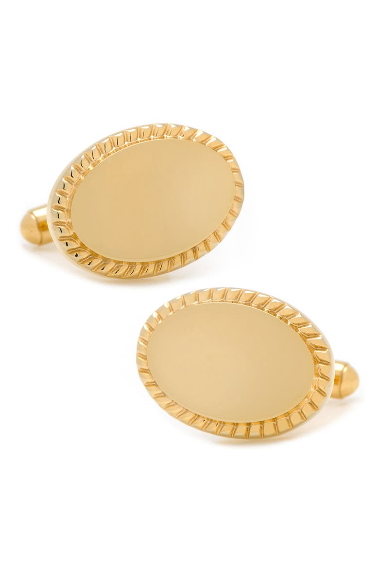 Engravable Oval Rope Border 14K Gold Plated Cuff Links, Main, color, GOLD