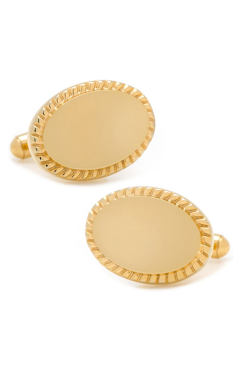 Cufflinks, Inc. Engravable Oval Rope Border 14K Gold Plated Cuff Links, Main, color, 