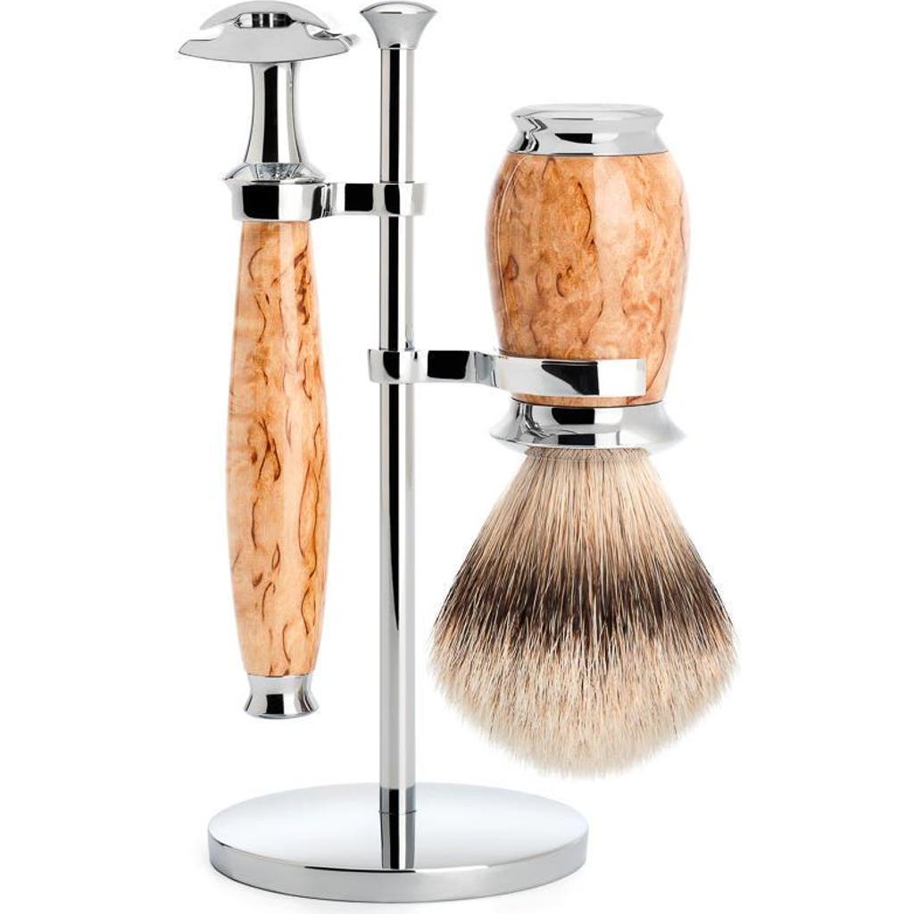 Mühle Purist Karelian Masur Birch 3-piece Silvertip Badger & Safety Razor Shaving Set