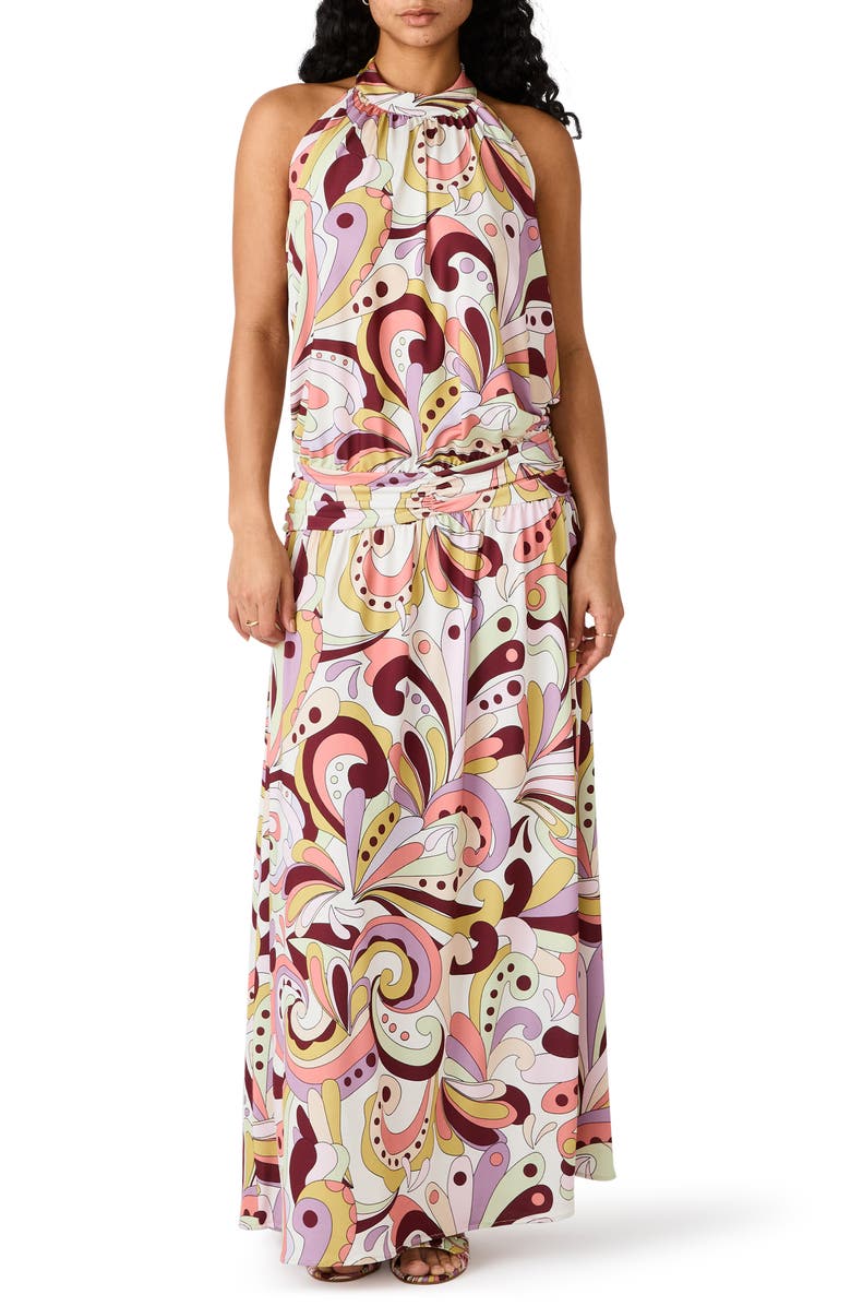 Steve Madden Gala Print Halter Maxi Dress, Main, color, Paisley Pop