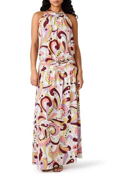 Gala Print Halter Maxi Dress