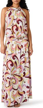 Steve Madden Gala Print Halter Maxi Dress