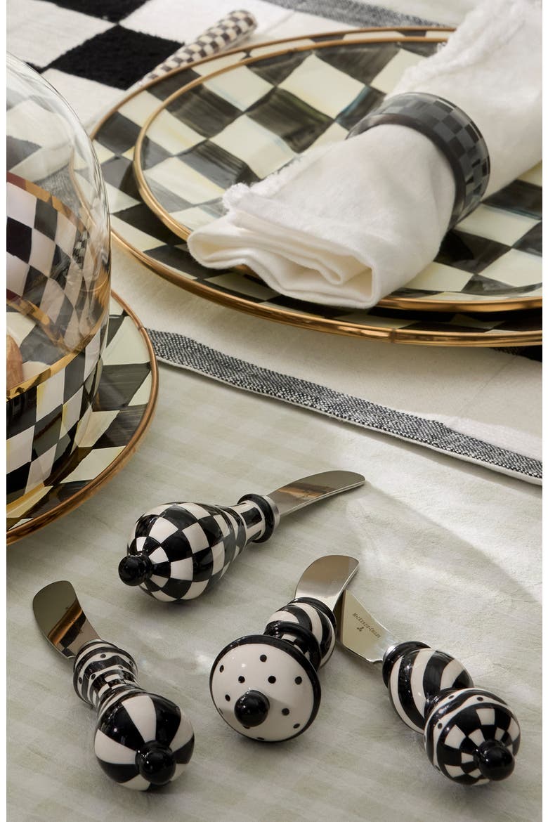 Set of 4 Courtly Check Party Spreaders, Alternate, color, BLACK