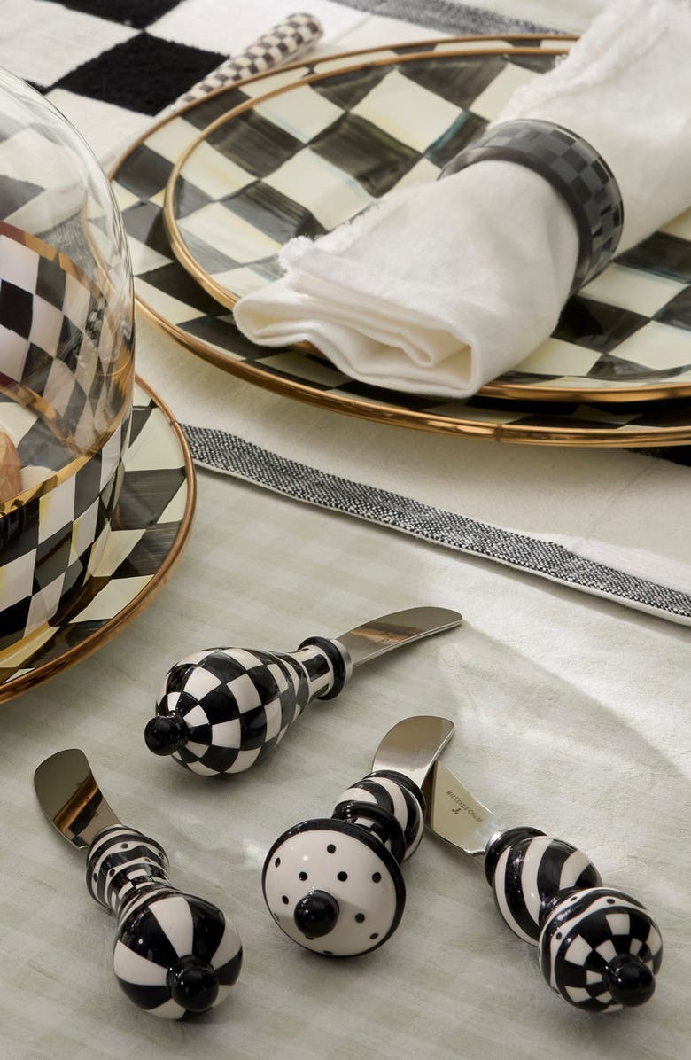 MACKENZIE CHILDS Set of 4 Courtly Check Party Spreaders, Alternate, color, Black