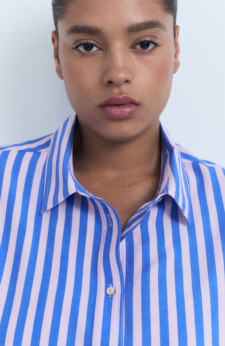 MANGO Stripe Short Sleeve Button-Up Shirt, Alternate, color, Blue