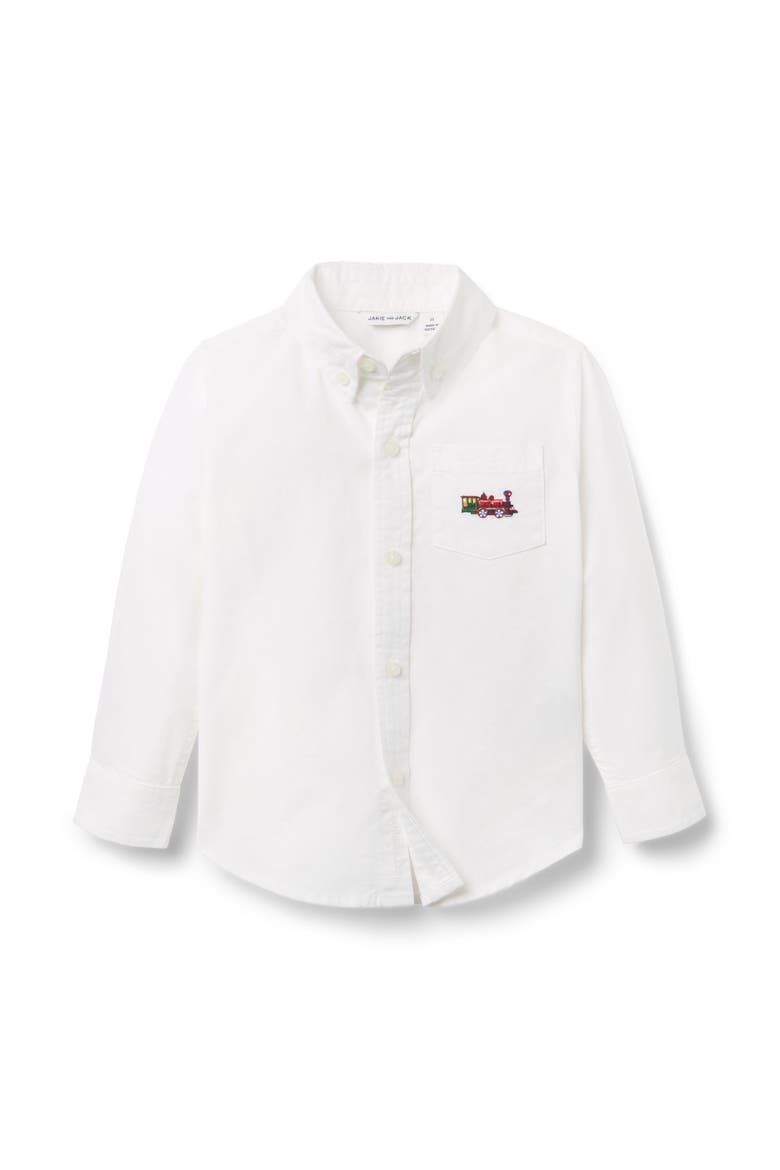 The Oxford Icon Embroidered Train Holiday Shirt, Main, color, White