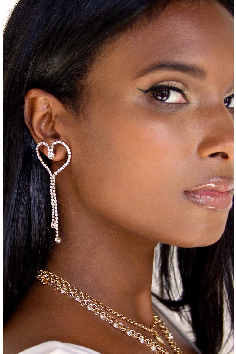 Crystal Heart Drop Earrings, Alternate, color, GOLD