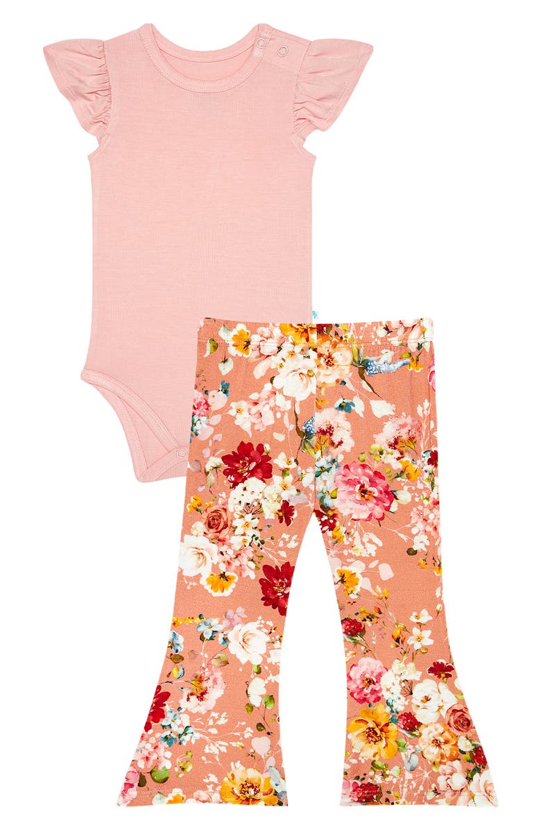 Posh Peanut Celia Flutter Sleeve Bodysuit & Flare Pants Set, Main, color,
