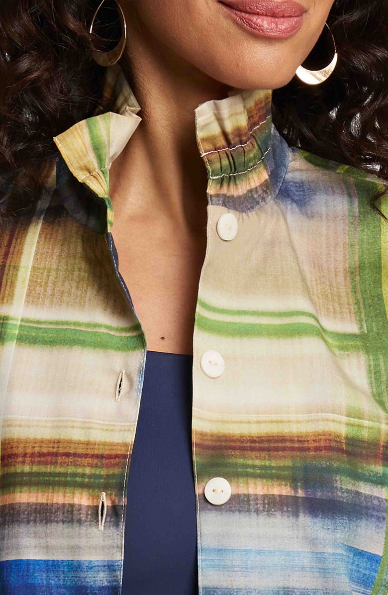 Foxcroft Carolina Painterly Stripe Cotton Button-Up Shirt, Alternate, color, Blue Multi