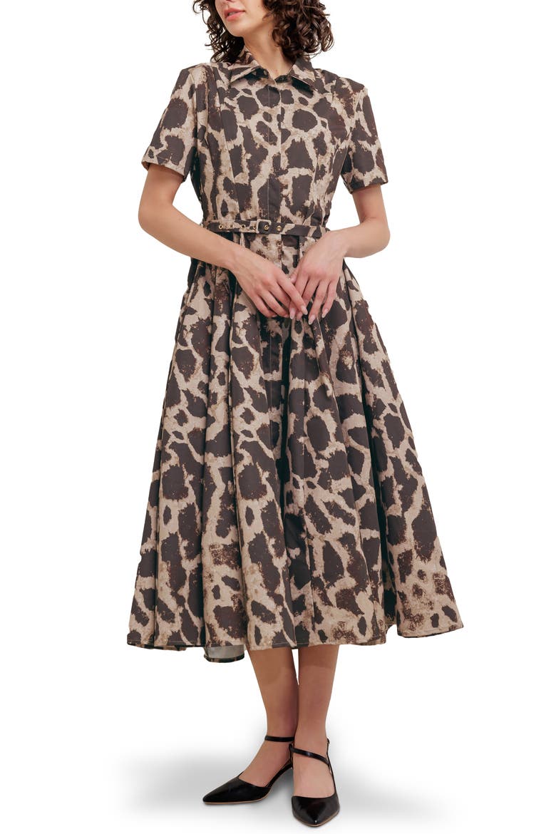 Animal Print A-Line Midi Dress, Main, color, BROWN MULTI