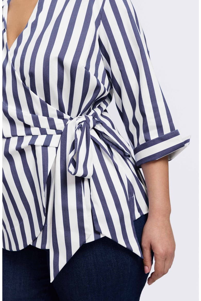 Salina Stripe Cotton Blend Wrap Shirt, Alternate, color, NAVY/ WHITE