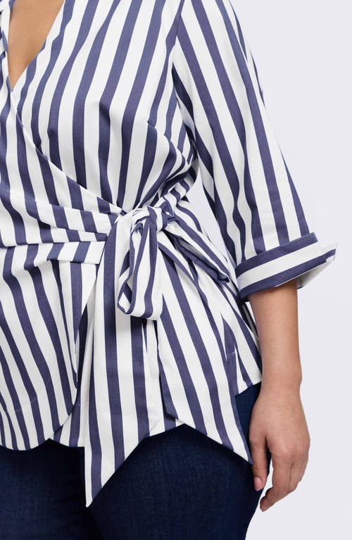 Foxcroft Salina Stripe Cotton Blend Wrap Shirt