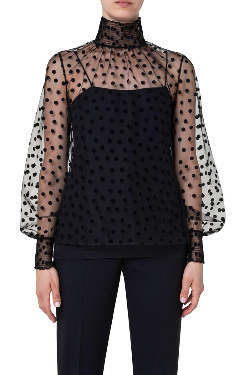 Akris punto Velvet Polka Dot Tulle Blouse, Main, color,