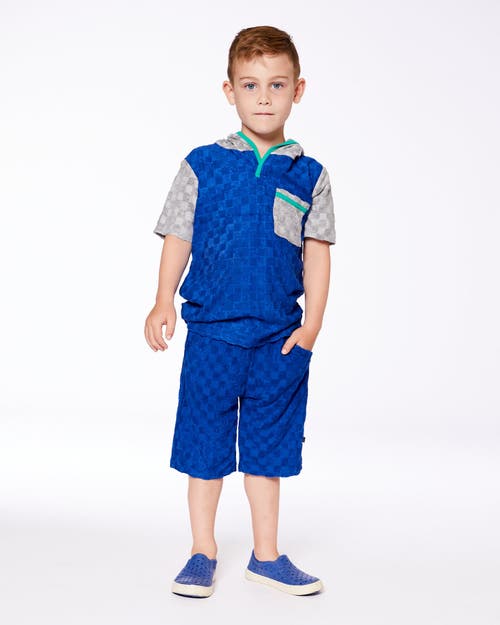 Deux Par Deux Little Boy's Printed Hooded Terry Top And Shorts Set Blue And Gray In Blue And Gray