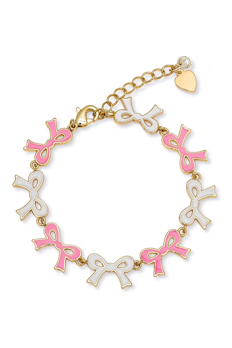 Kids' Flat Bow Bracelet, Main, color, PINK/ WHITE