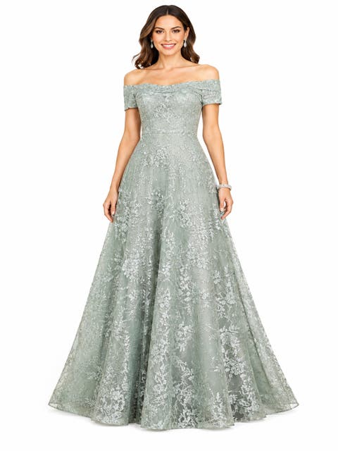 Off Shoulder A-Line Gown
