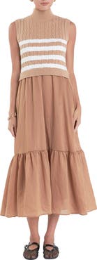 English Factory Mixed Media Tiered Midi Dress
